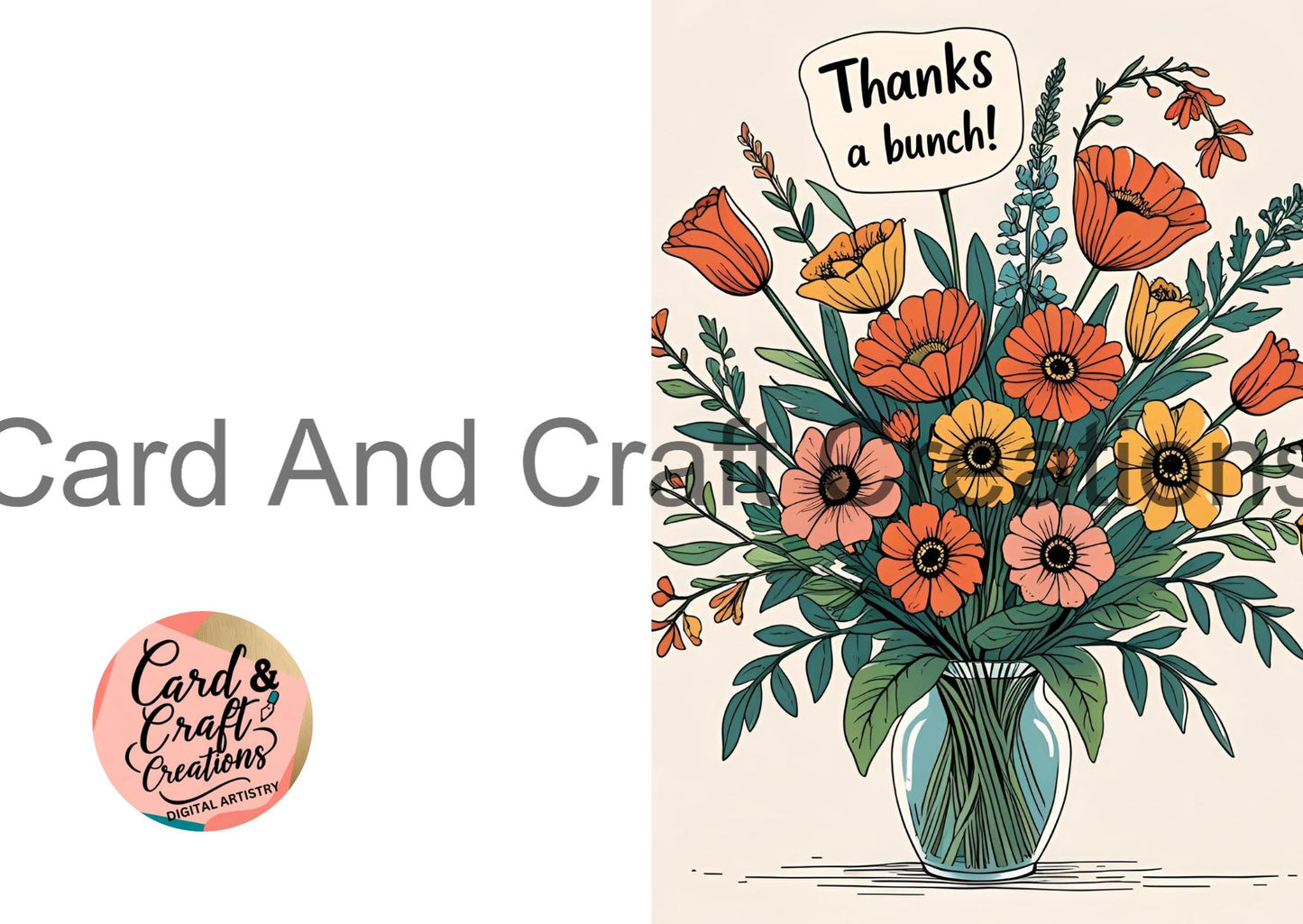 Illustrated Vase Thanks a Bunch Card