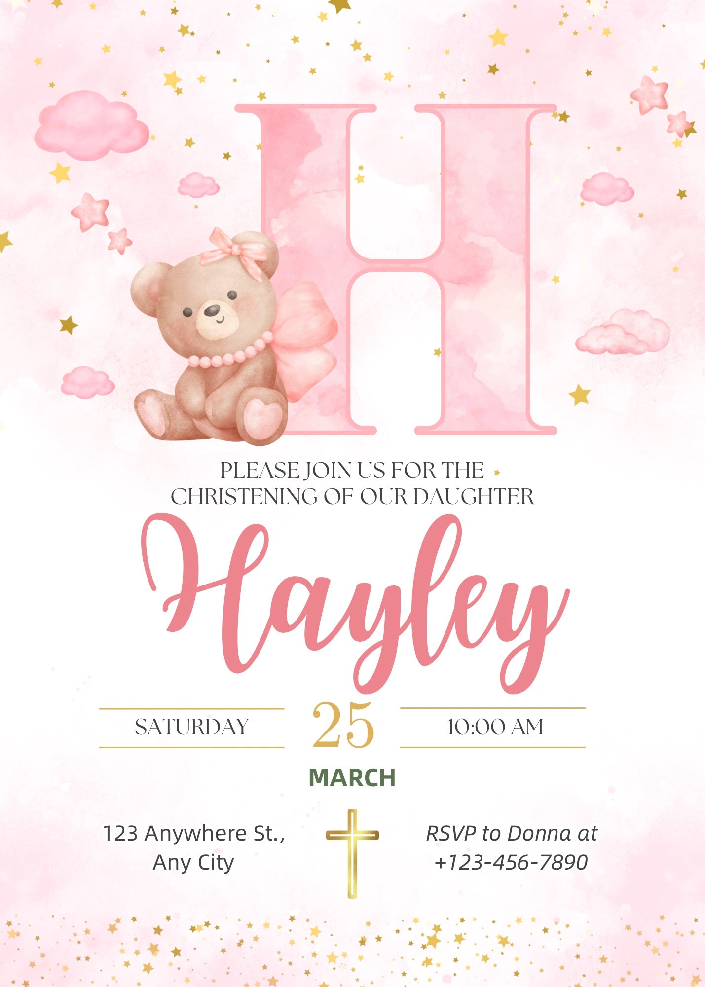 Pink Floral - Baptism Invitation