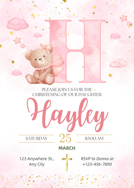 Pink Floral - Baptism Invitation