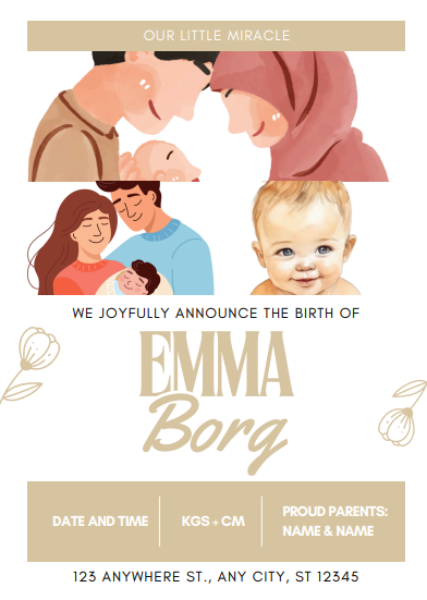 Beige Birth Announcement