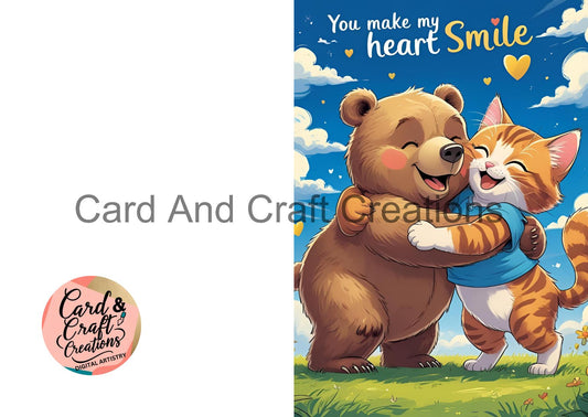 You Make My Heart Smile – Cute Animal Hug Card