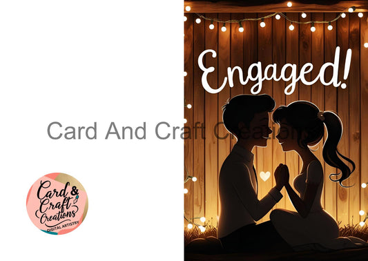 Engaged – Illustrated Couple with String Lights