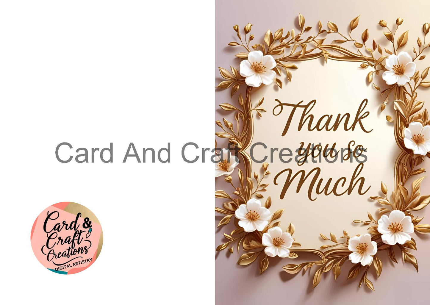White Blossoms Gold Wreath Thank You Card