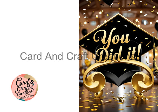 You Did It! – Golden Graduation Cap Card