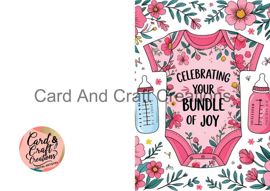 Celebrating Your Bundle of Joy Pink Flowers Digital Card