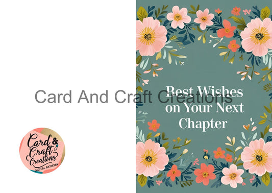 Floral Farewell Card – Next Chapter (Green Background)
