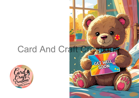 Teddy Bear with Rainbow Sign Get Well Soon
