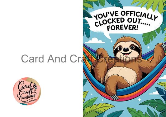 Retirement Farewell Card – Relaxing Sloth (Tropical Leaves)