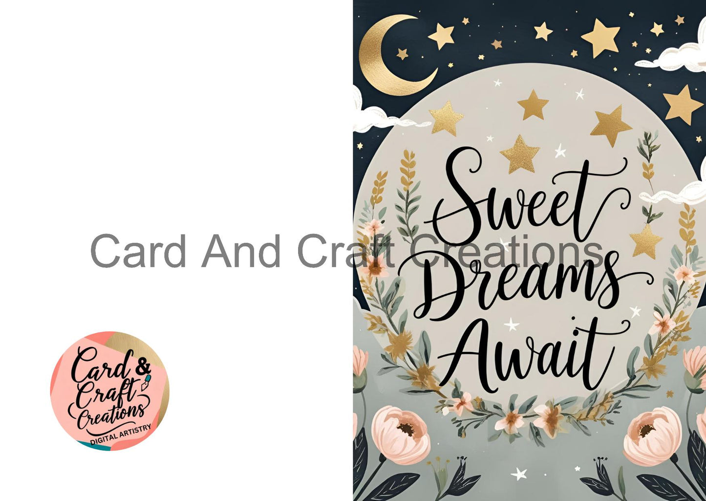 Sweet Dreams Await Floral Moon Digital Card