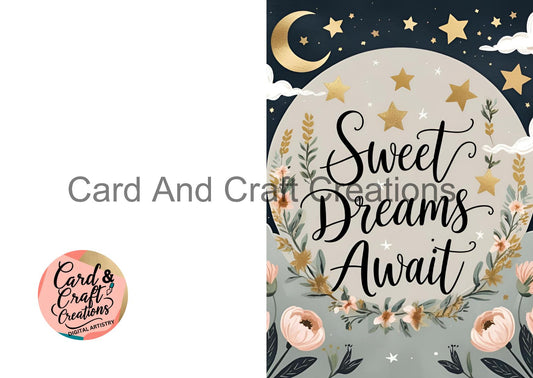 Sweet Dreams Await Floral Moon Digital Card
