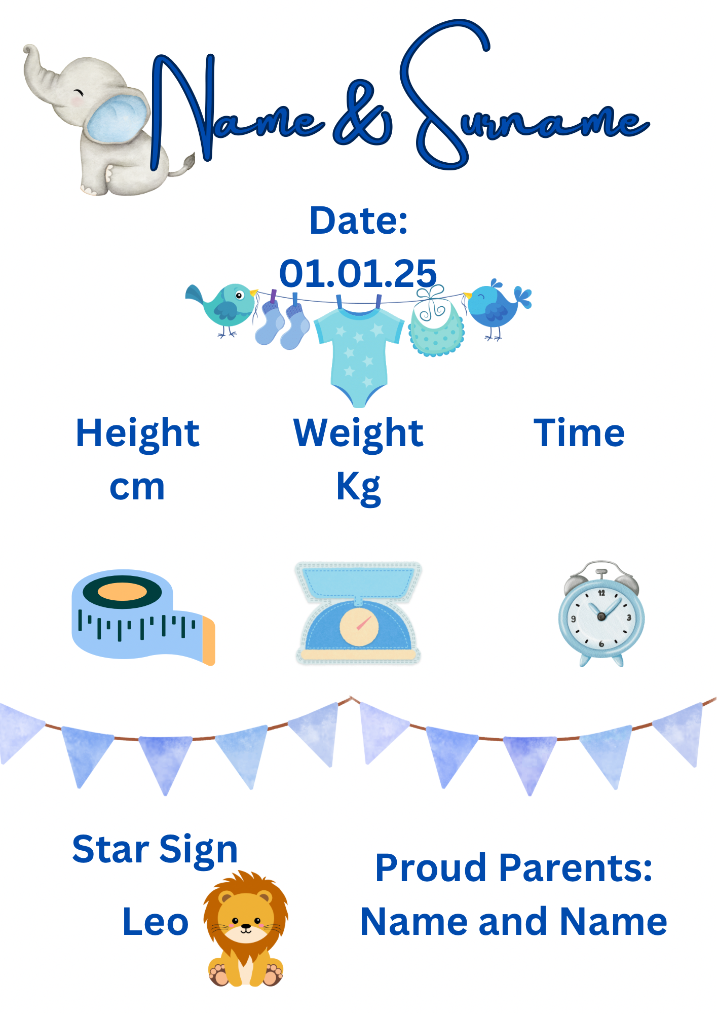 Blue Birth Announcement